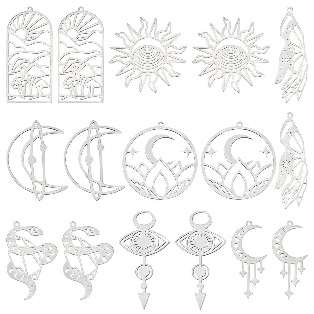 4057 1 Box 16Pcs Tarot Style Sun Charms Large Stainless Steel Moon Phase